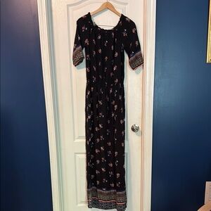 beachlunchlounge Black and Pink Patterned Maxi Dress